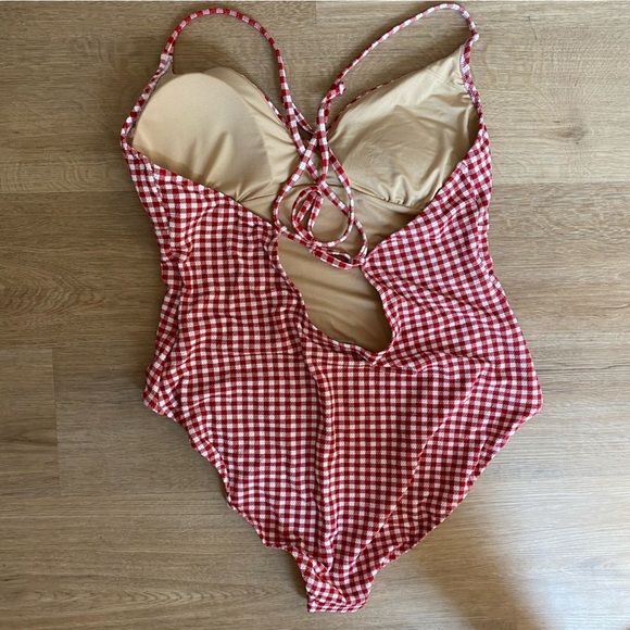 NEW Old Navy Red and White Checkered One Piece Swimsuit - Picture 5 of 7